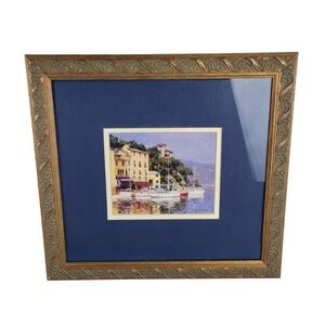 George Bates Mediterranean Harbor Sailboat Framed Art Print Gold Ornate Frame